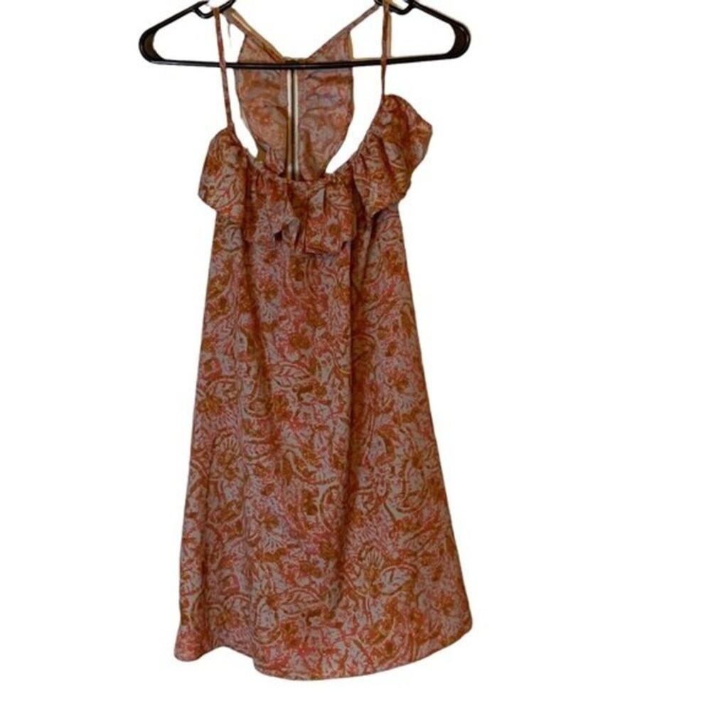 Sis Sis Orange and Tan Racerback Frilly Dress. Size Small